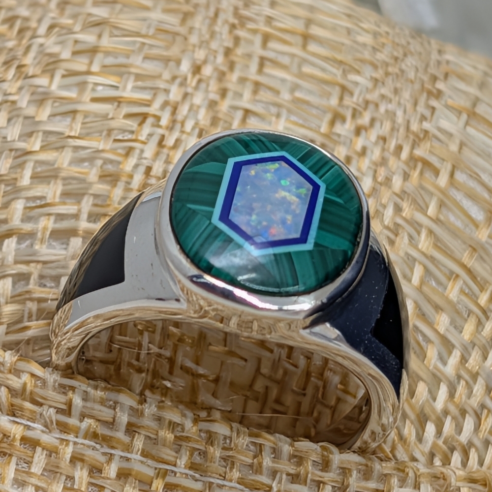 Whitney Kelly 925 Silver Malachite Opal Ring Sz 5.75 - Picture 8 of 17